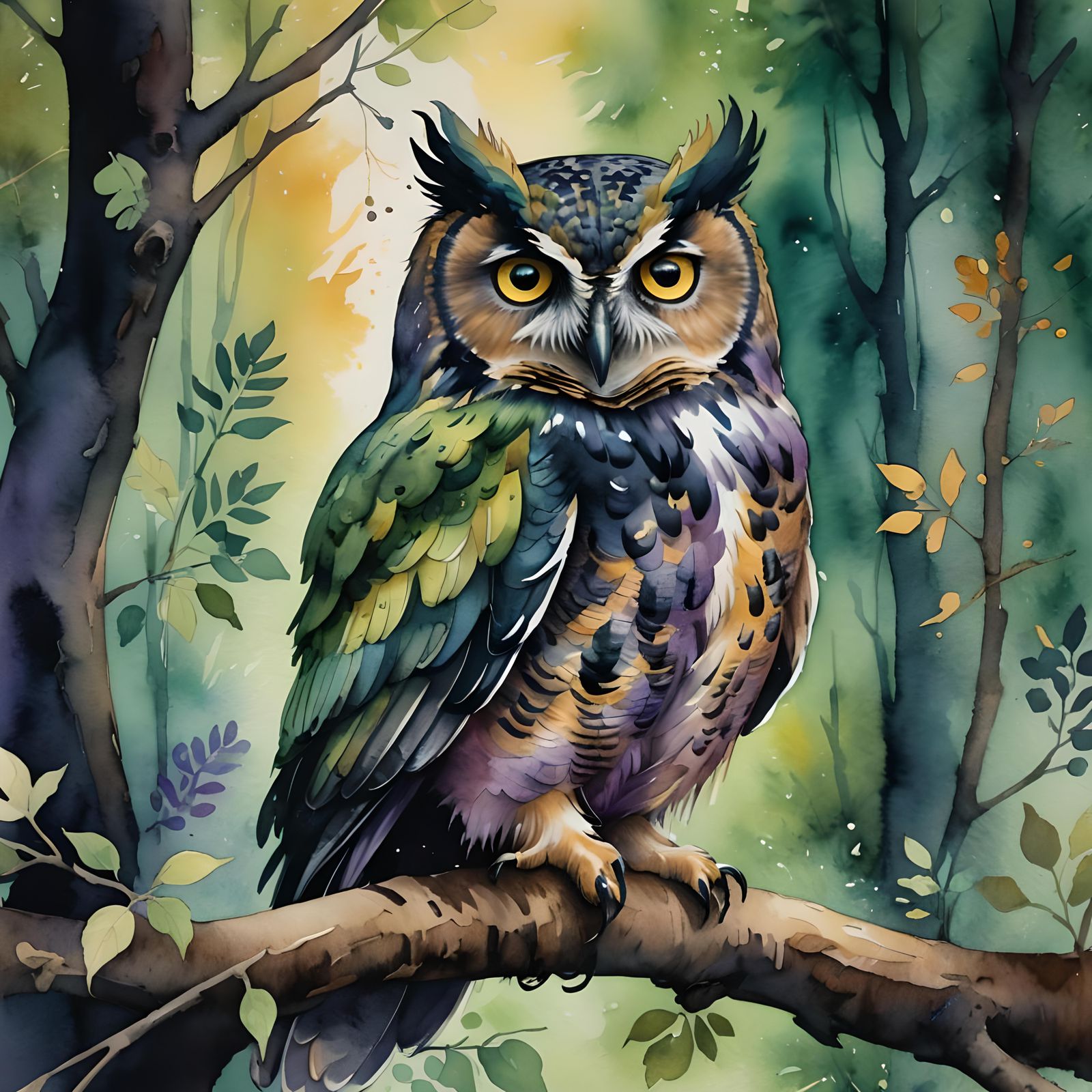 Watercolor Owl in Nature