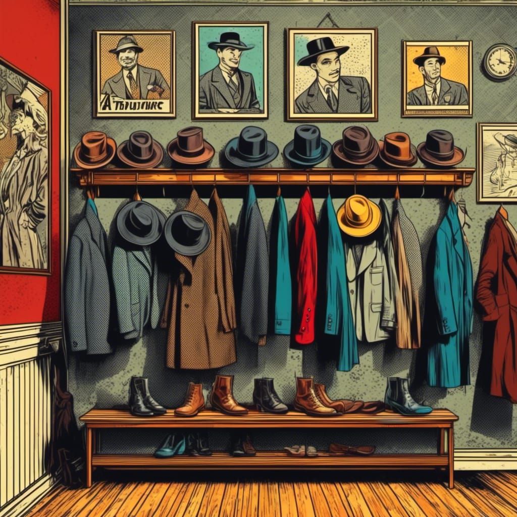 Tophat in Hallway, 1940s Pop Art Style