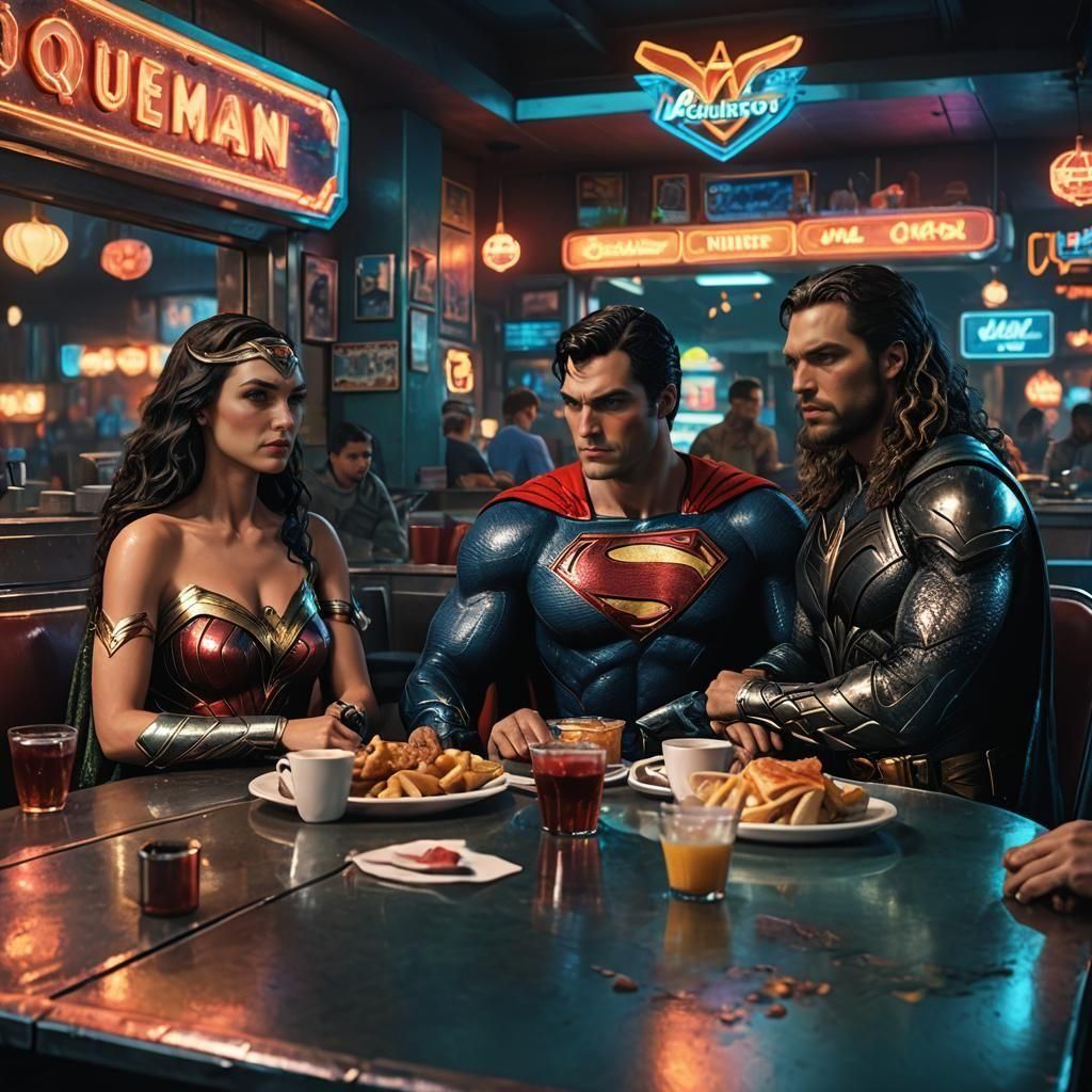 Justice League in Diner: Fantasy Concept Art