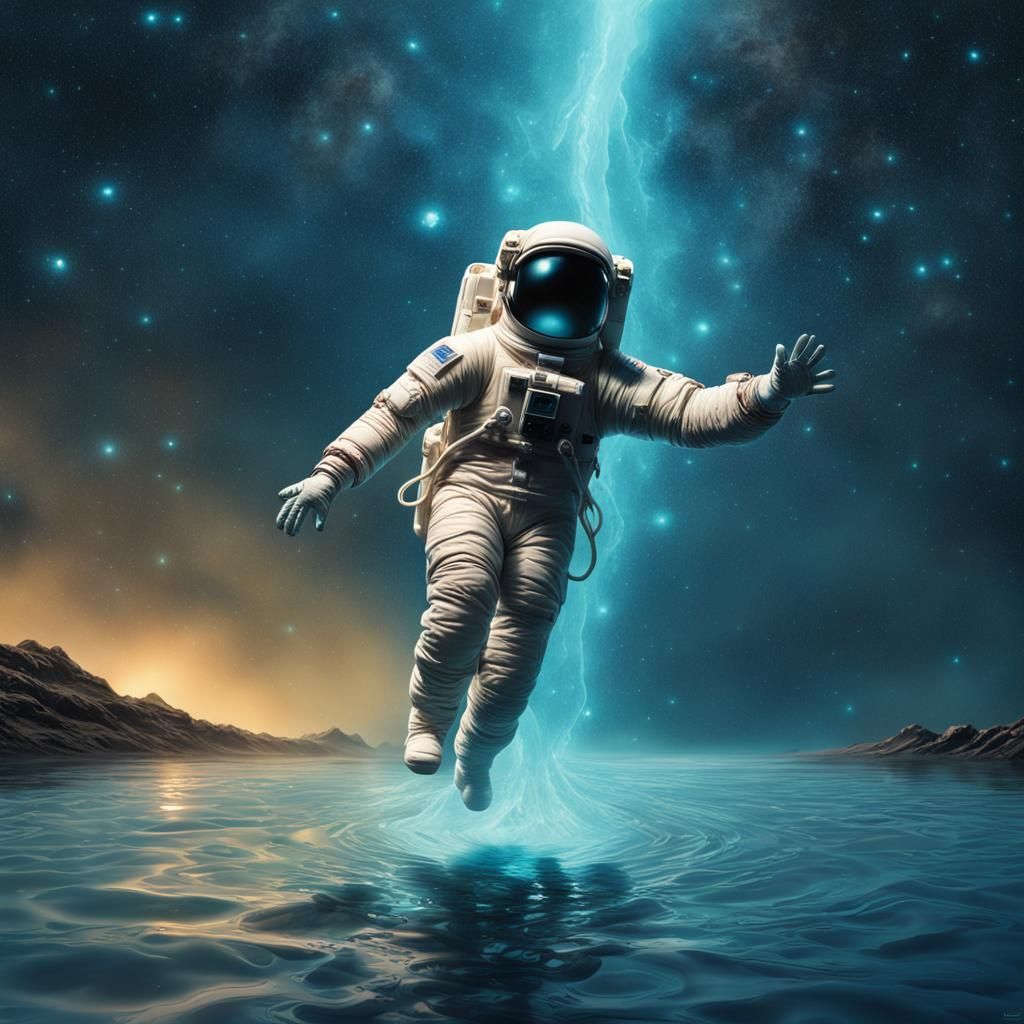 Astronaut in Bioluminescent Space Fluid