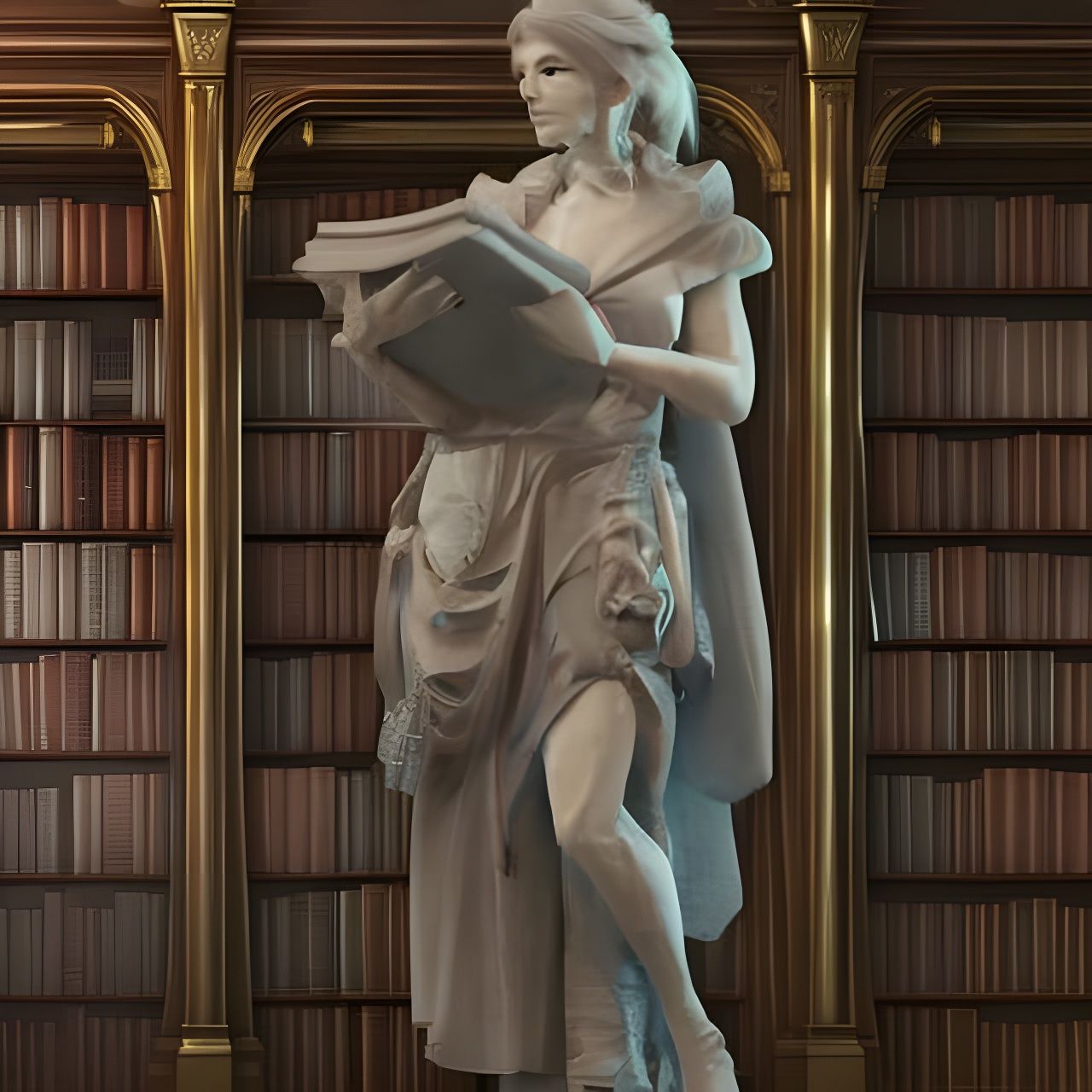 Library Interior in Art Nouveau Style