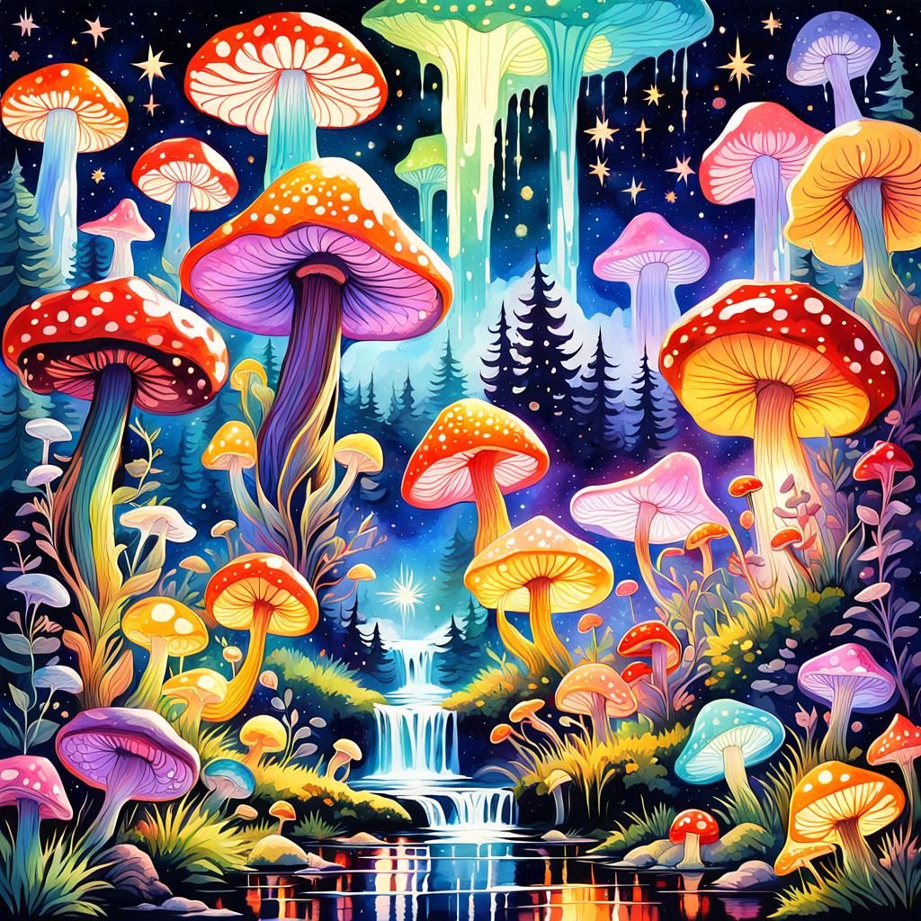 High Gothic Cosmic Garden in Gouache Style