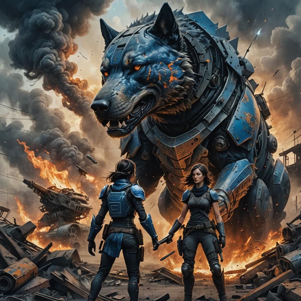 Girl and Armored Dog in Junkyard War