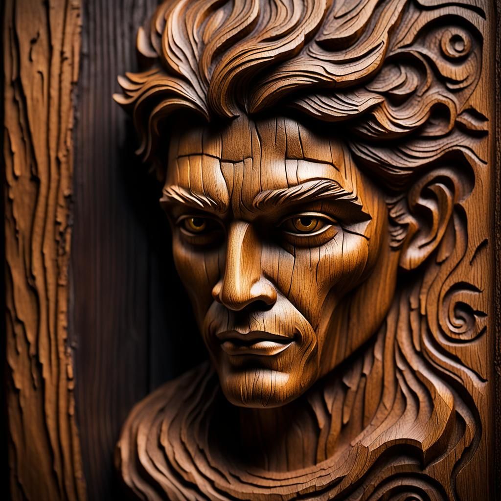 Hyper-Realistic Wood Carving with Atmospheric Lighting