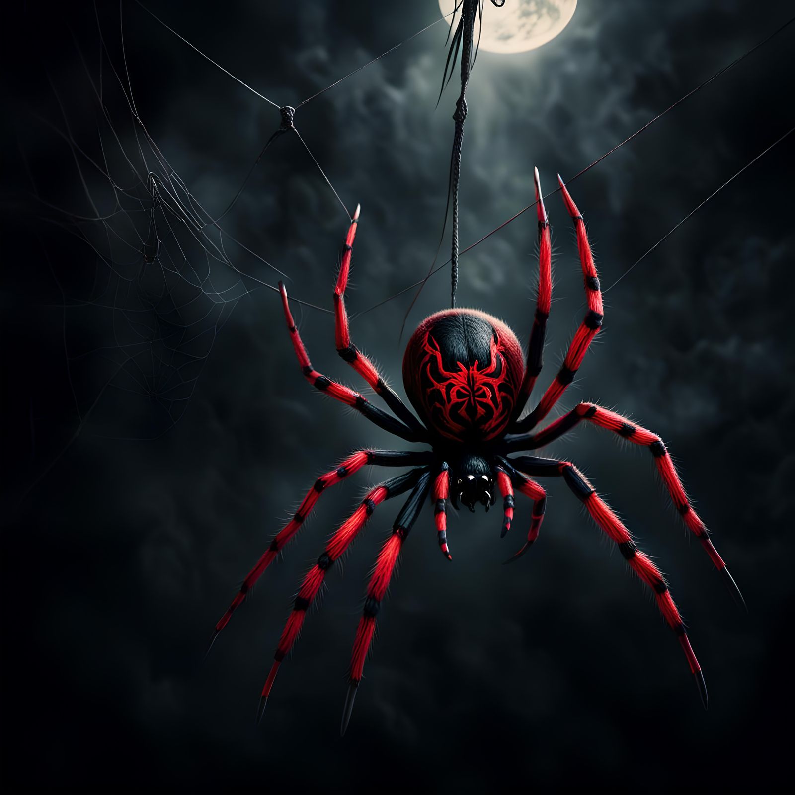 Black and Red Spider Descends From Above
