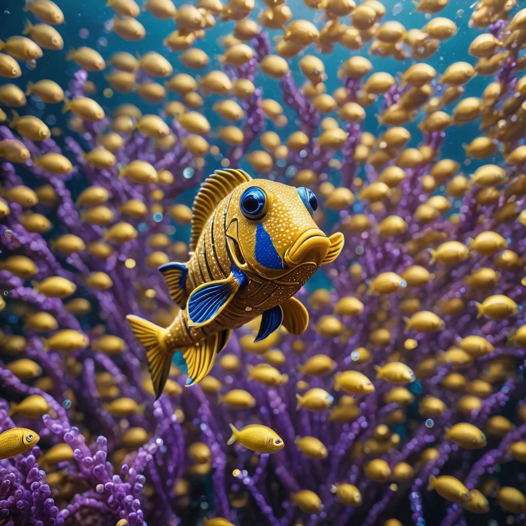 Golden Fish Portrait in Ocean Depths: Macro Photography