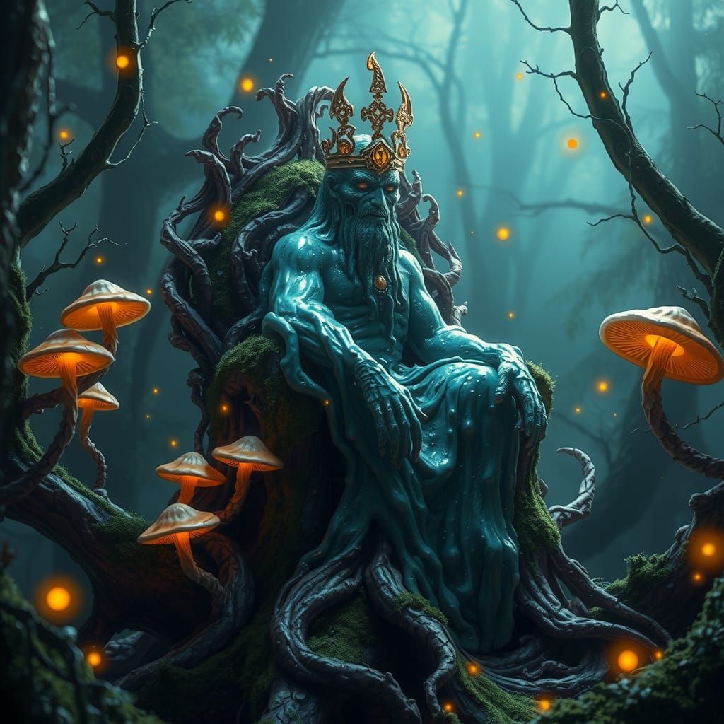 Slime Monarch on Root Throne in Mystical Forest