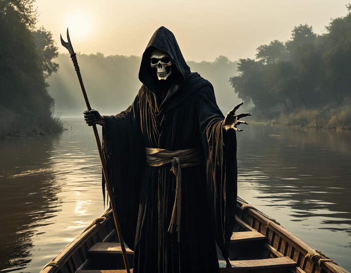 Grim Reaper Demands Payment in Academic Art Style