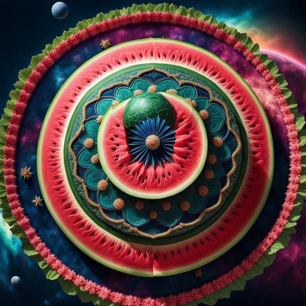 Kaleidoscopic Watermelon Mandala Floating in Space