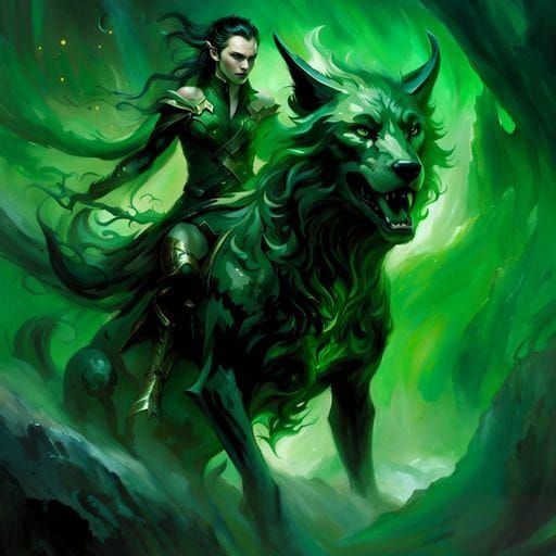 Loki Rides Fenrir in Dark Fantasy Art