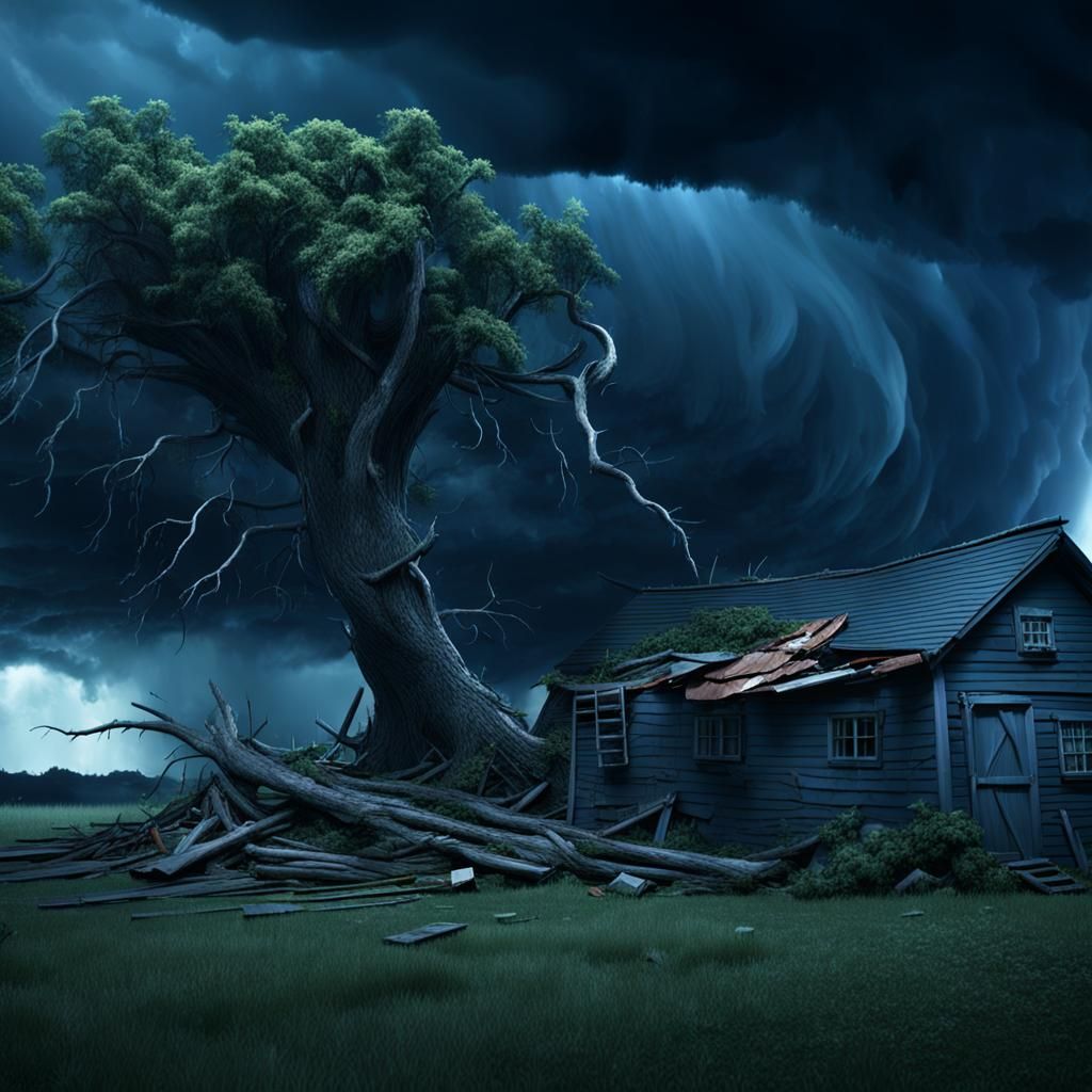 Dramatic Tornado Bends Trees in Dark Skies