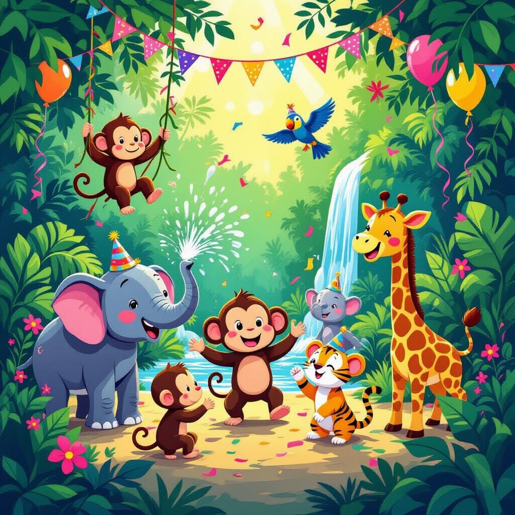 Jungle Animals Throw a Vibrant Cartoon Party