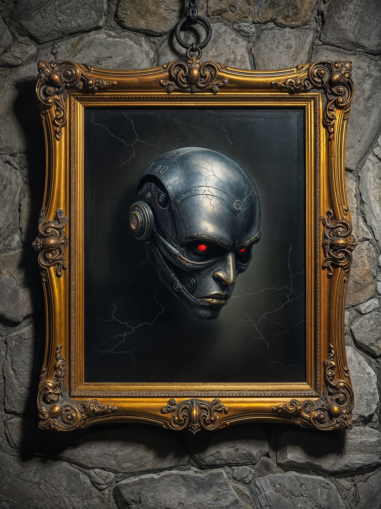 Ein uraltes Öl-Porträt eines Roboter-Draculas