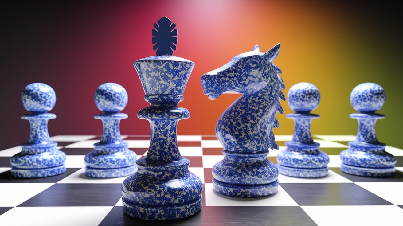 Hyperrealistic Floral Wedgwood Chess Set on Giant Board