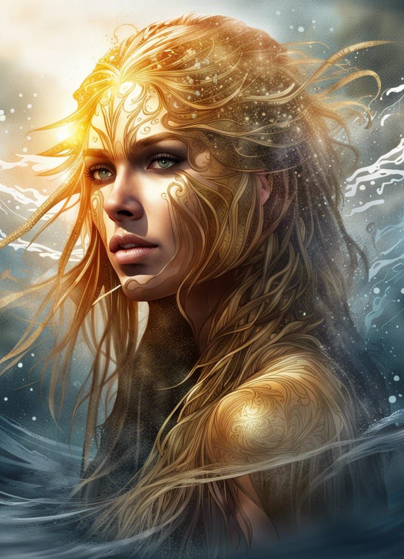 Beautiful Goddess Emerging from Water: Fantasy Portrait