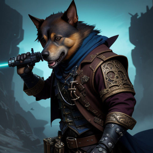 Epic Pirate Dog Holds Glowing Laser Revolver in Dramatic Clo...