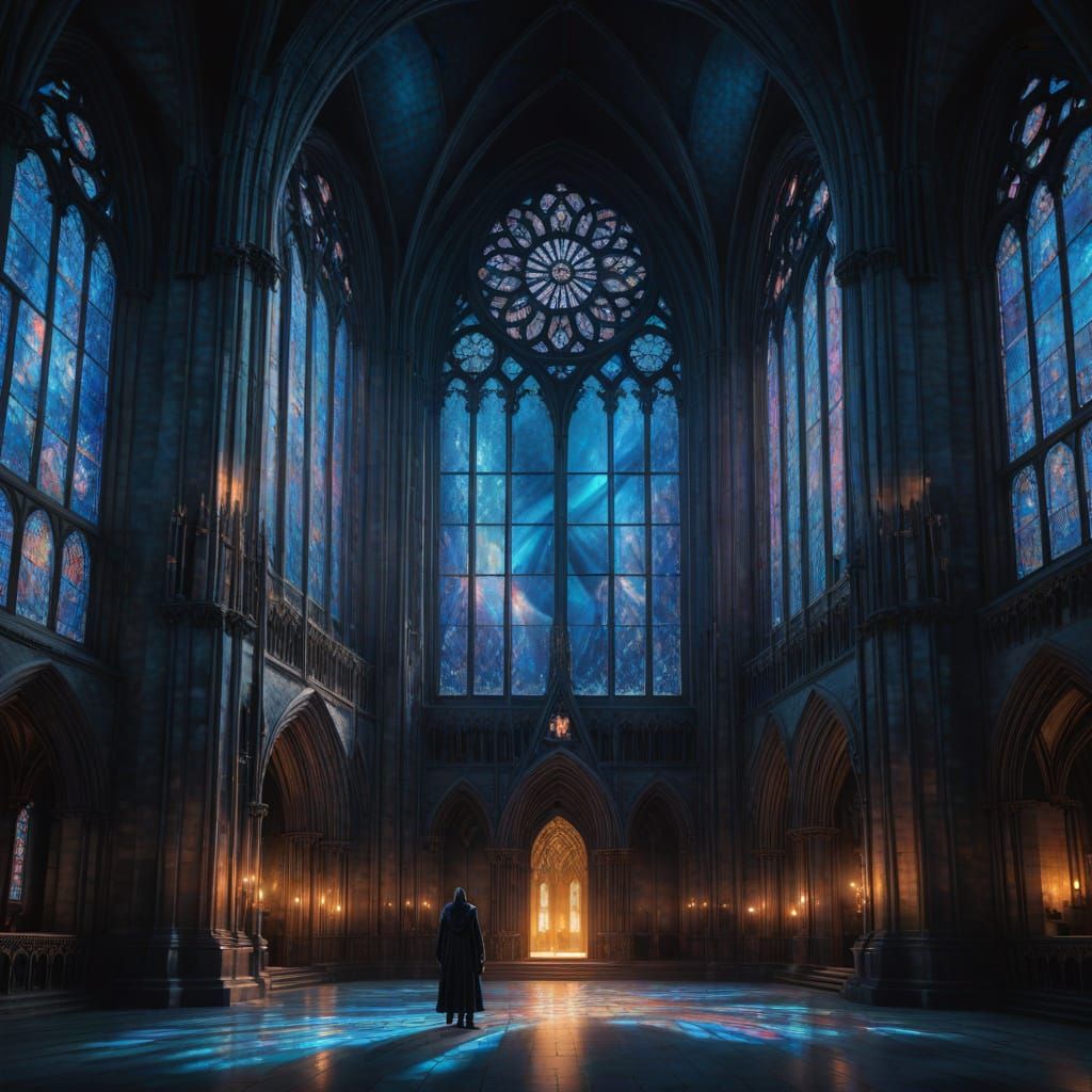 Gothic Cathedral with Cosmic Portal in Digital Art