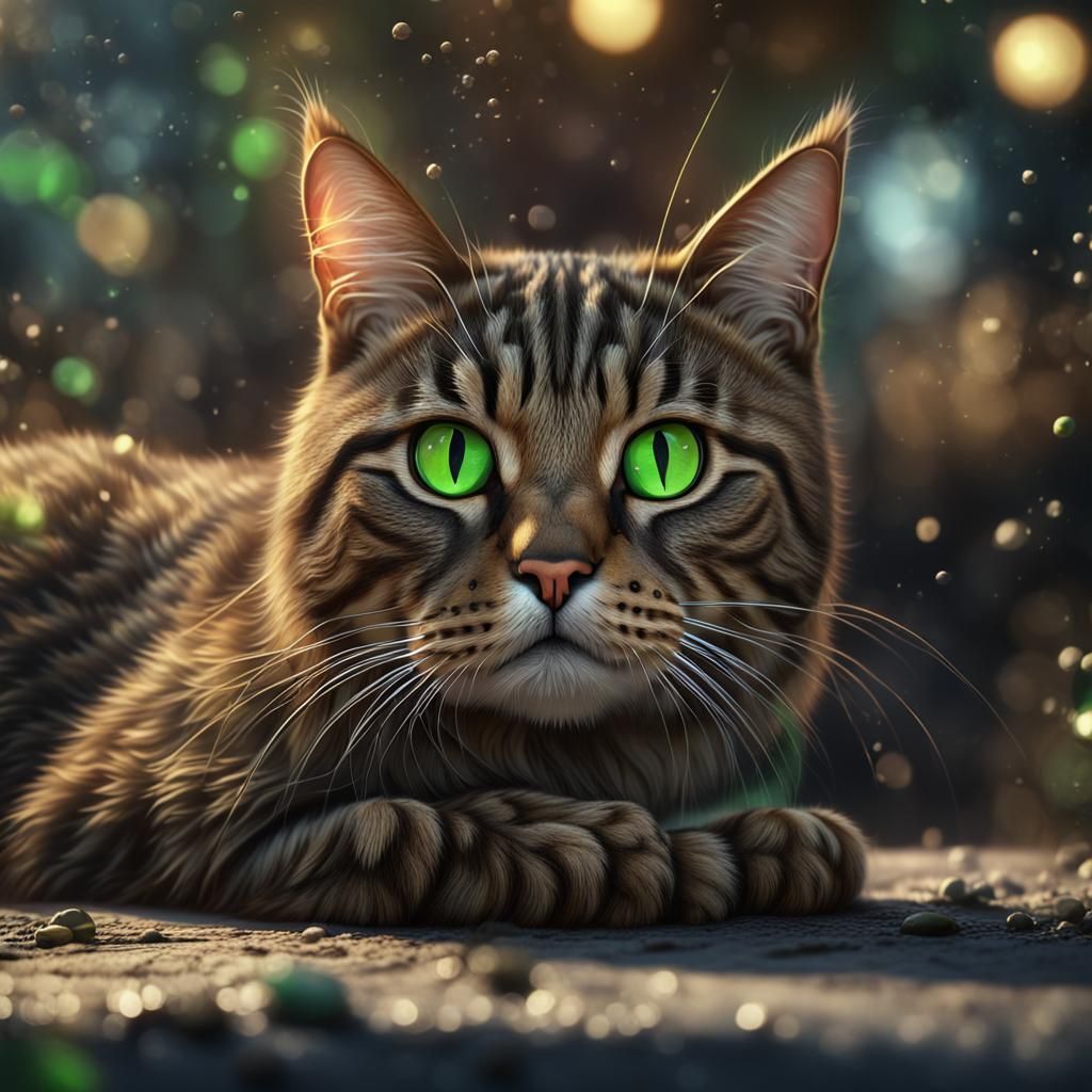 Brown Tabby Cat with Green Eyes in Detailed Matte Painting