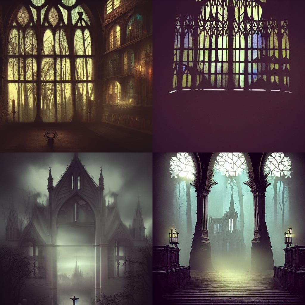 Eerie Steampunk Stained Glass Window in Twilight