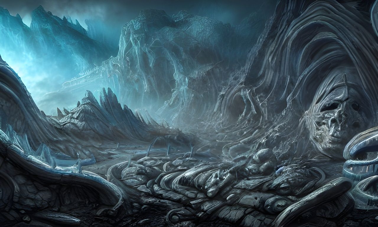 Ancient Sci-Fi Landscape in Blue Color Scheme