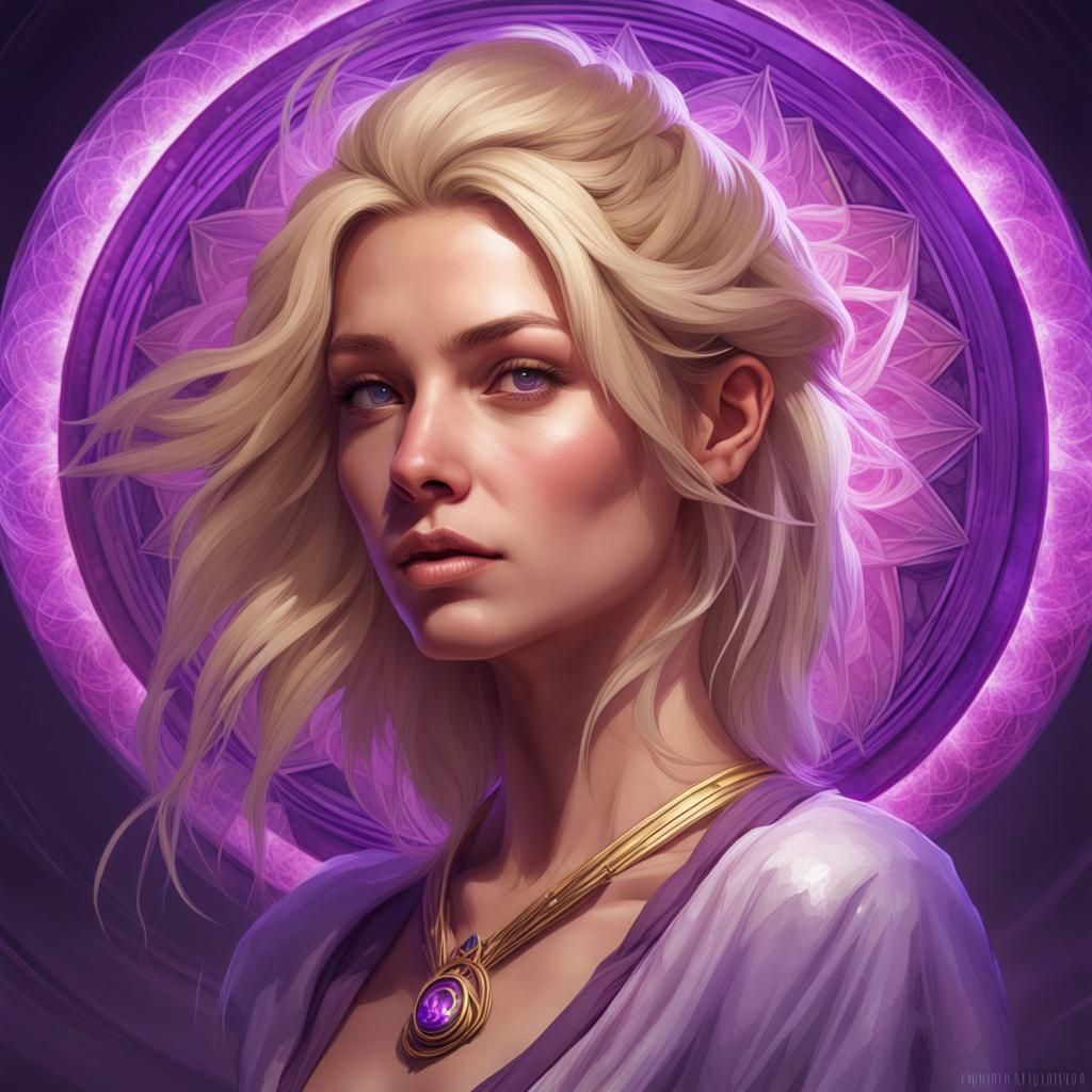 Blonde Woman with Purple Chakra: Hyperdetailed Portrait