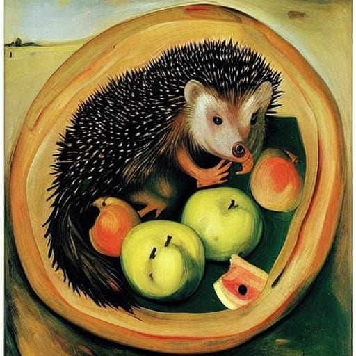 Hedgehog Adorns Still Life with Juicy Apples in Artistic Sty...