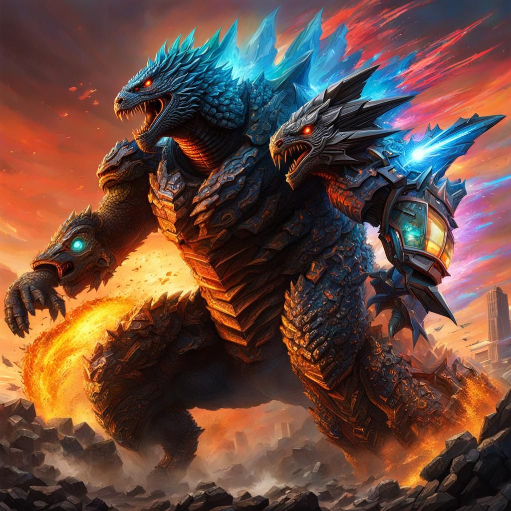 Mecha Godzilla vs Shimo: Hyperrealistic Concept Art