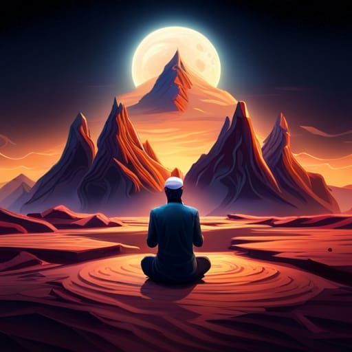 Muslim Man Praying: Detailed Matte Painting