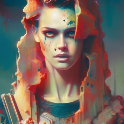 Megan Fox in Dystopian Metallic Cyberpunk Portrait