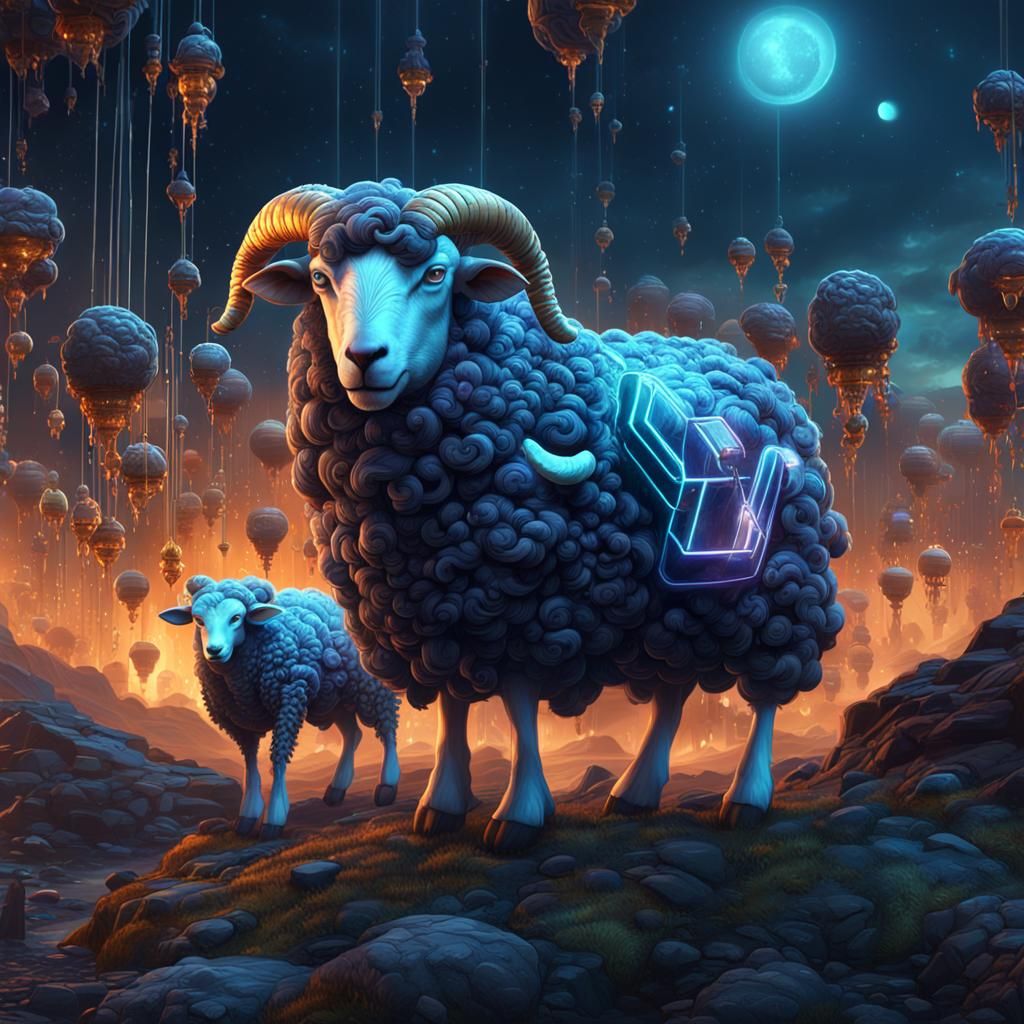 Android Dreaming of Electric Sheep in Matte Painting Style