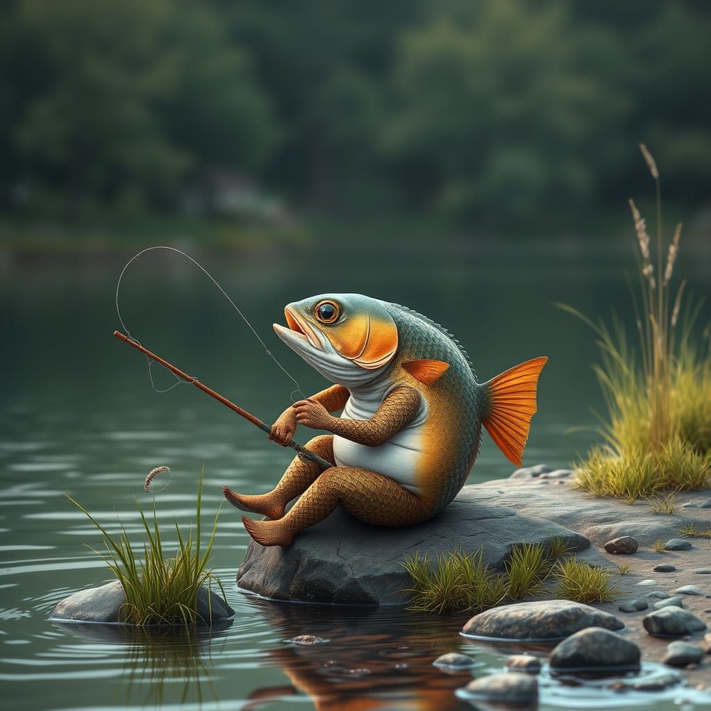 Fish in a River Bank Scene with a Twist