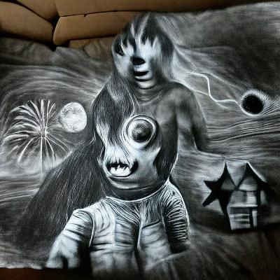 Cosmic Horror Charcoal Drawing