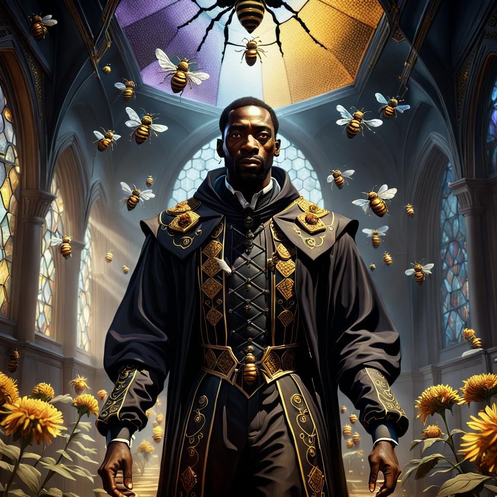Ethereal Gothic Portrait of Man Surrounded by Bees