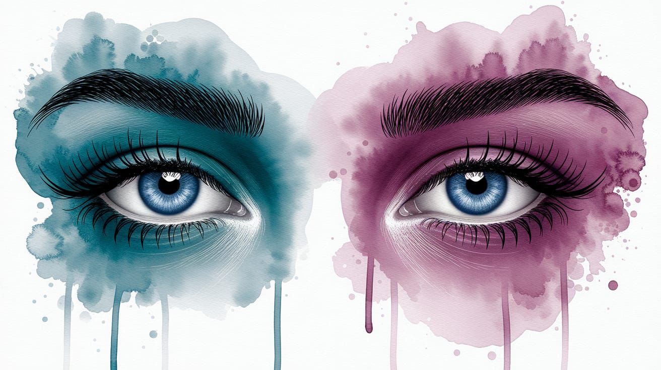 Elegant Ink and Watercolor Portrait with Deep Blue Eyes
