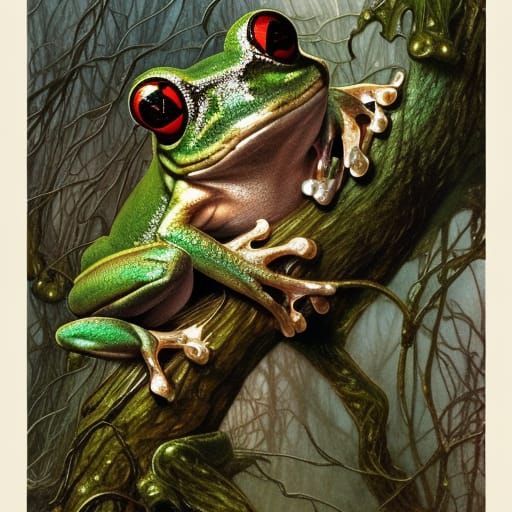 Tree Frog with Jeweled Crown: Digital Art