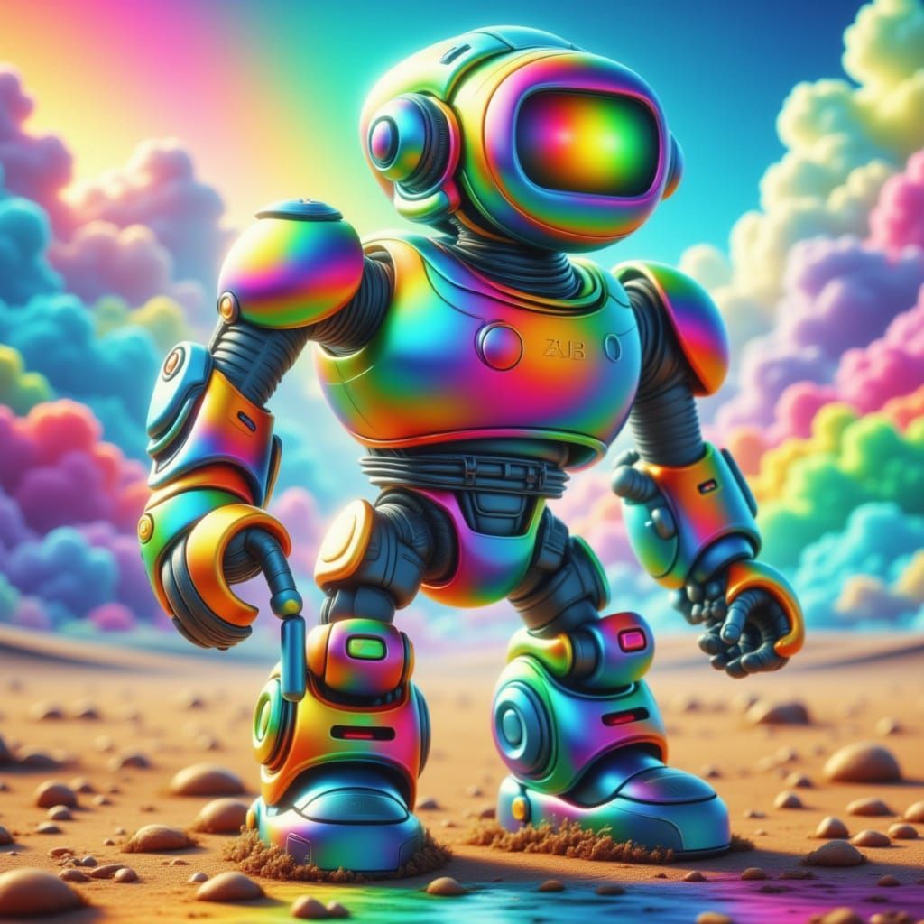 Surreal Robot in a Whimsical Rainbow World