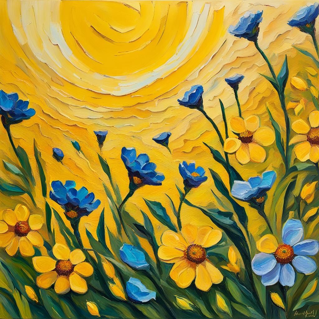 Yellow Morning Flowers in Neo-Impressionist Oil Painting