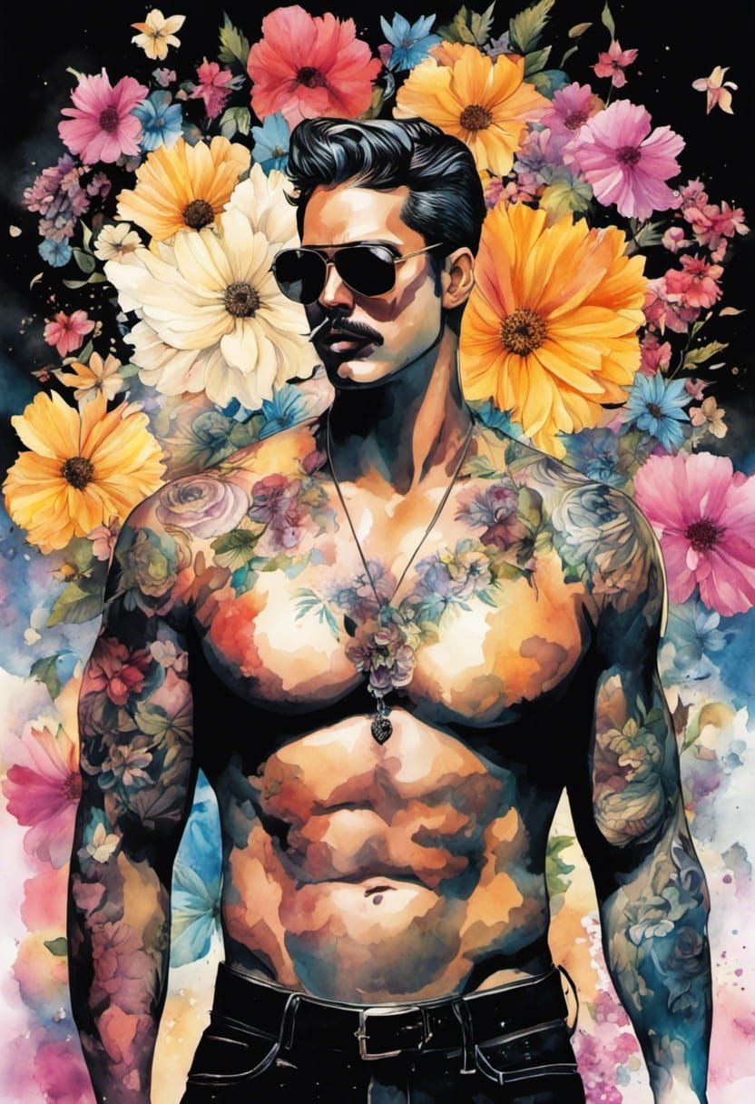 Gothic Hunk in Pen and Watercolor Style