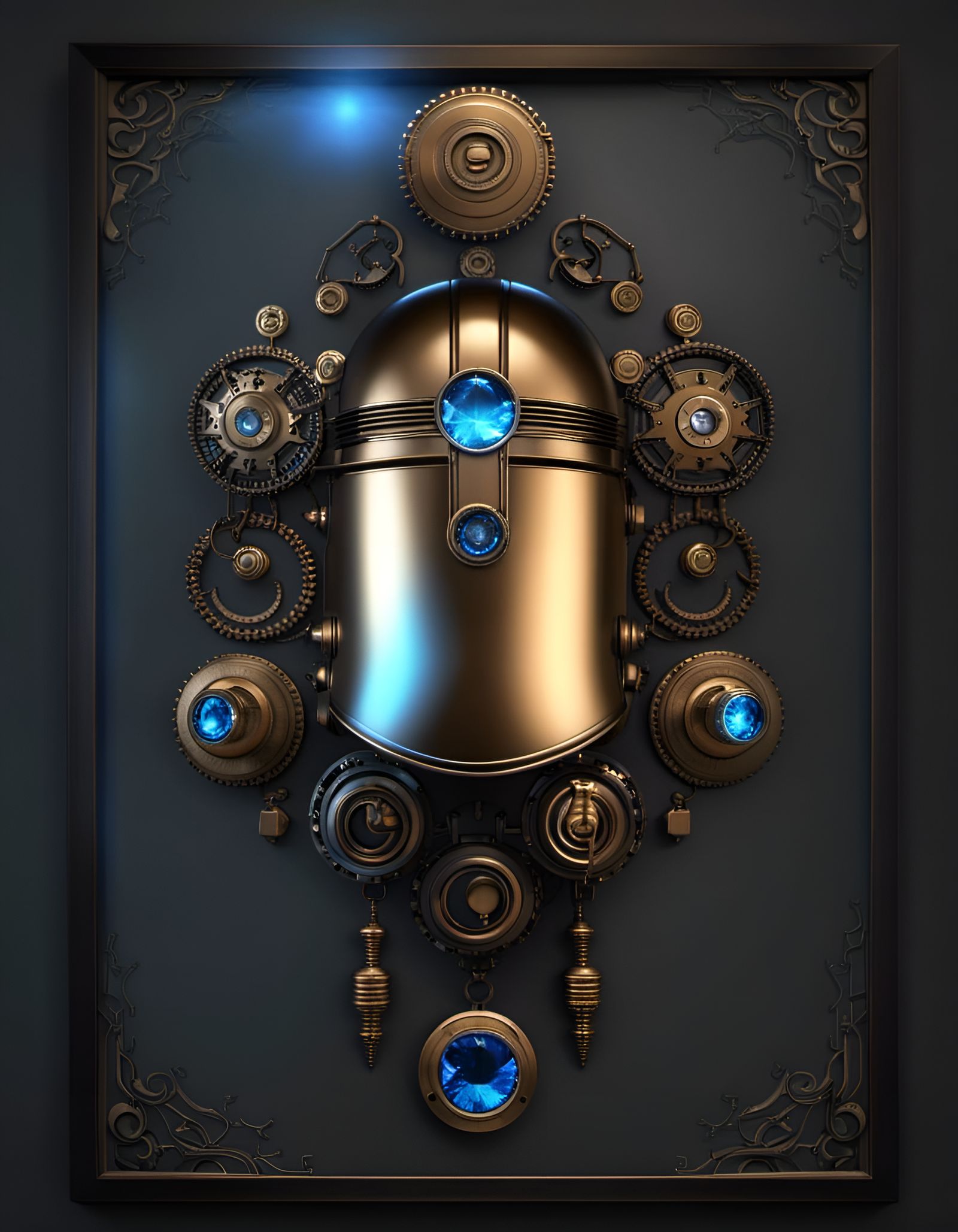 Ornate Bronze Medallion with Helmet and Jewel