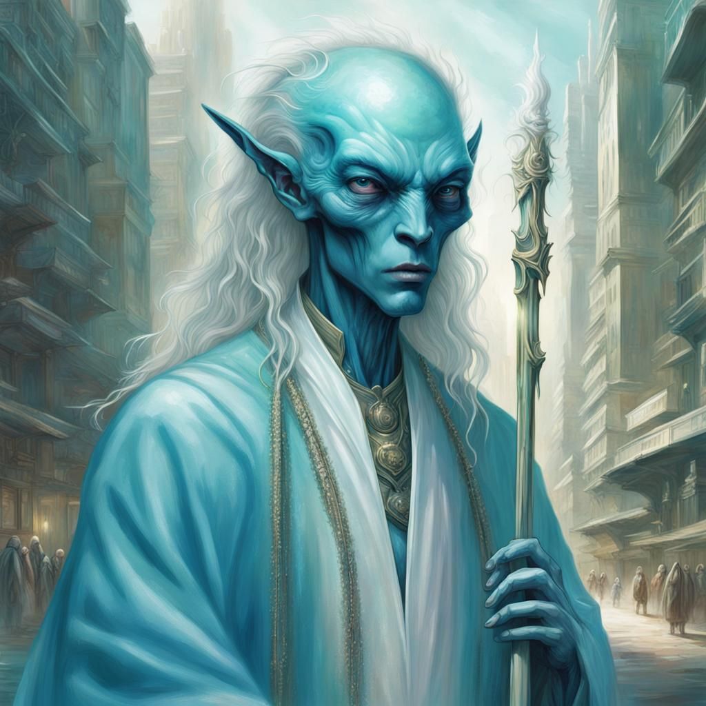 Ethereal Alien in Futuristic Cityscape