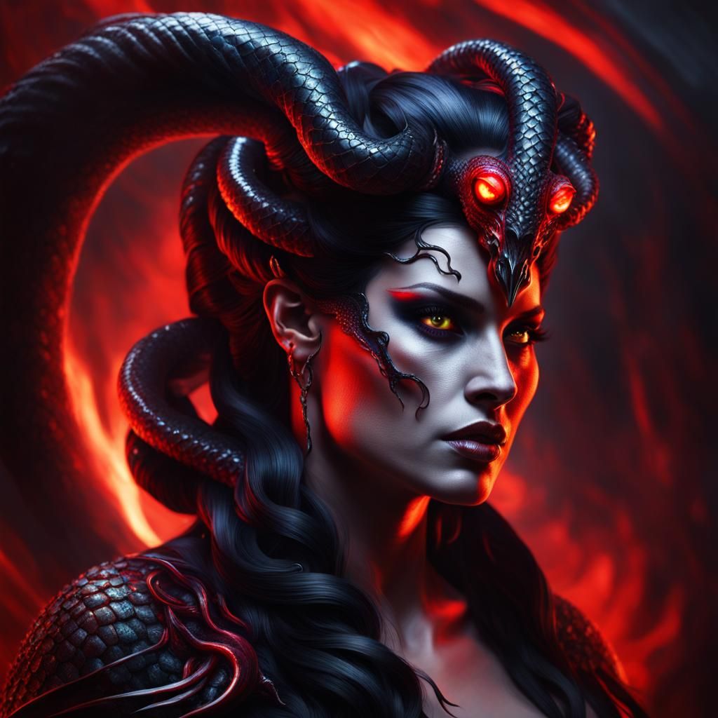 Demon Queen with Snake Hair in Photorealistic Style