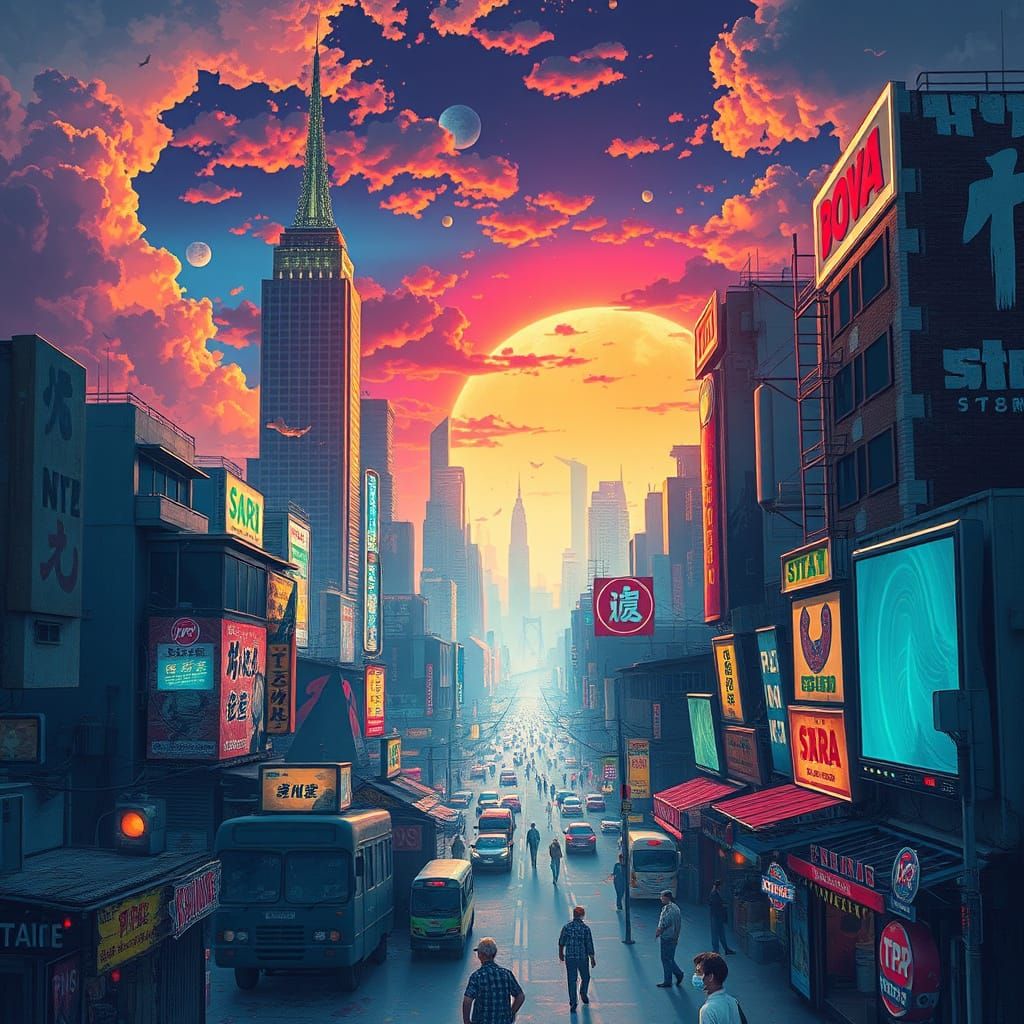 Retro City Dreamscape with Solar Energy, Splash Art