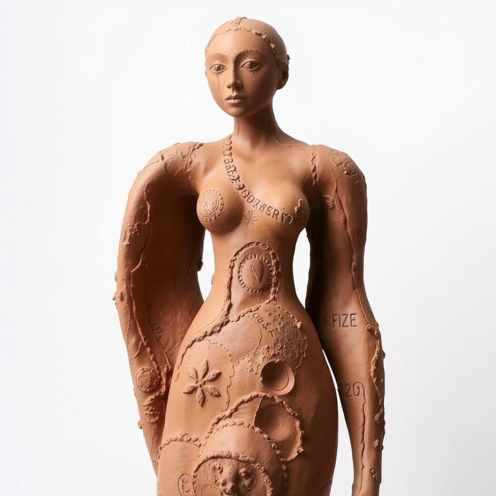 Earthy Clay Figure Sculpture in Modernist Style