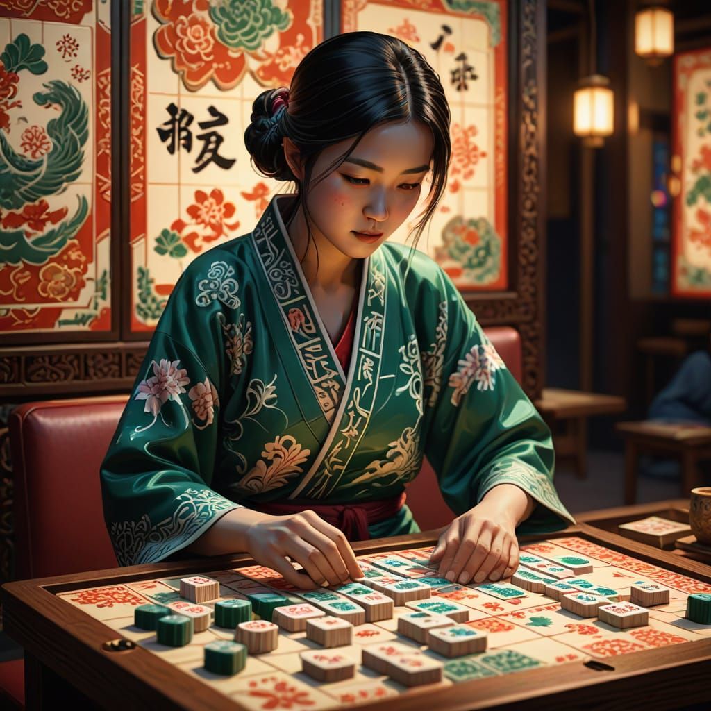 Person Playing Mahjong in Vibrant Digital Art
