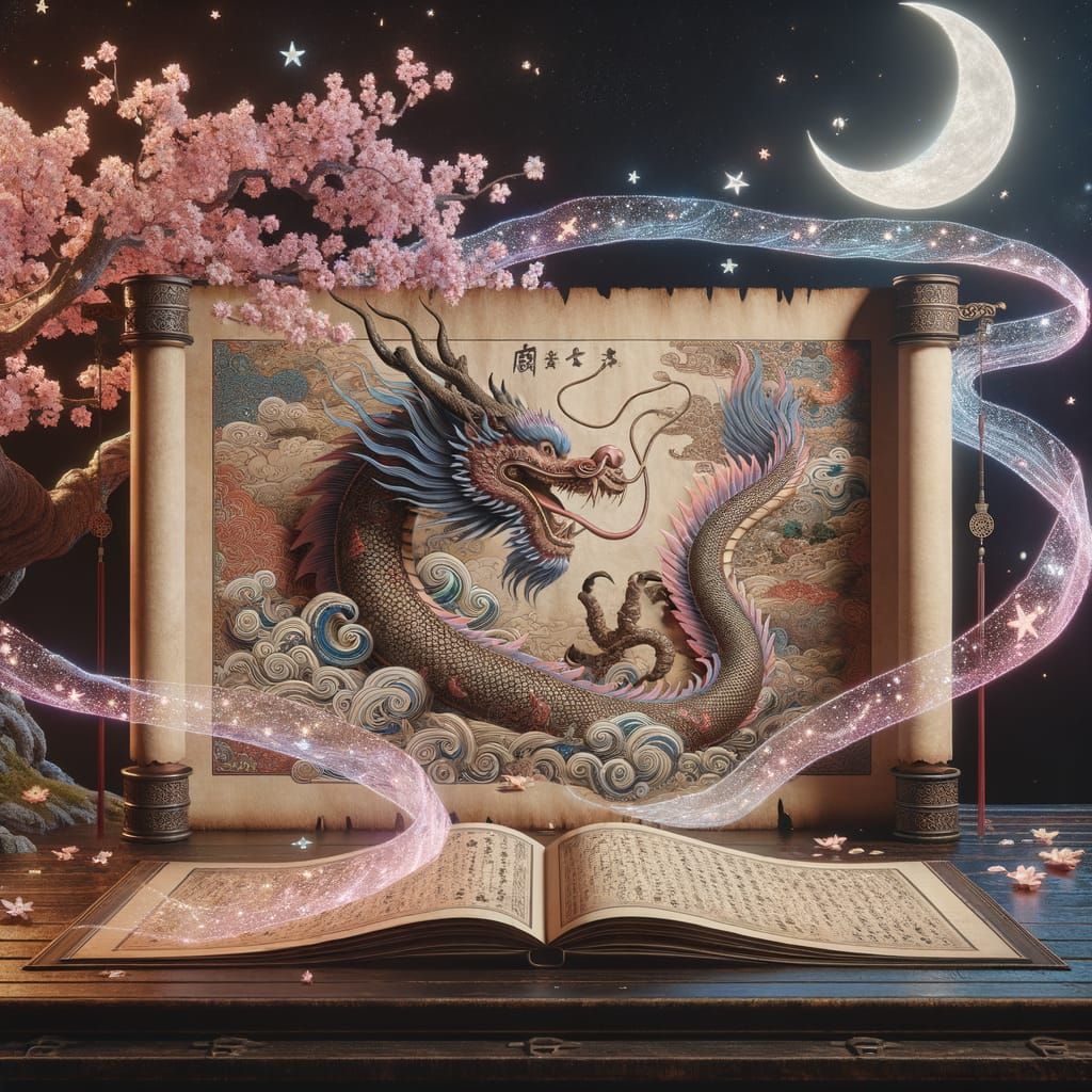 Mystical Asian Manuscript Illuminated by Celestial Light