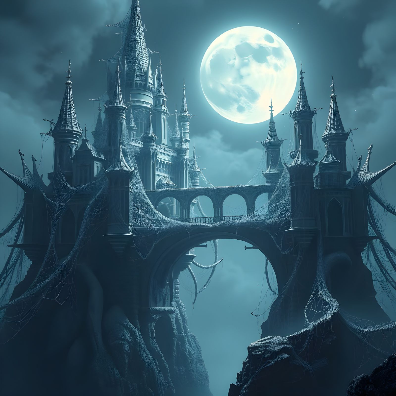 Intricate Castle of Silver Webs