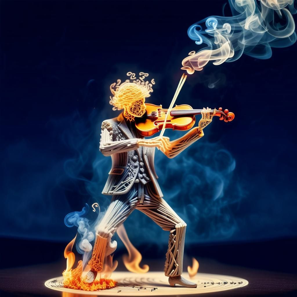 Smoky Violinist Emerges from Match Flame