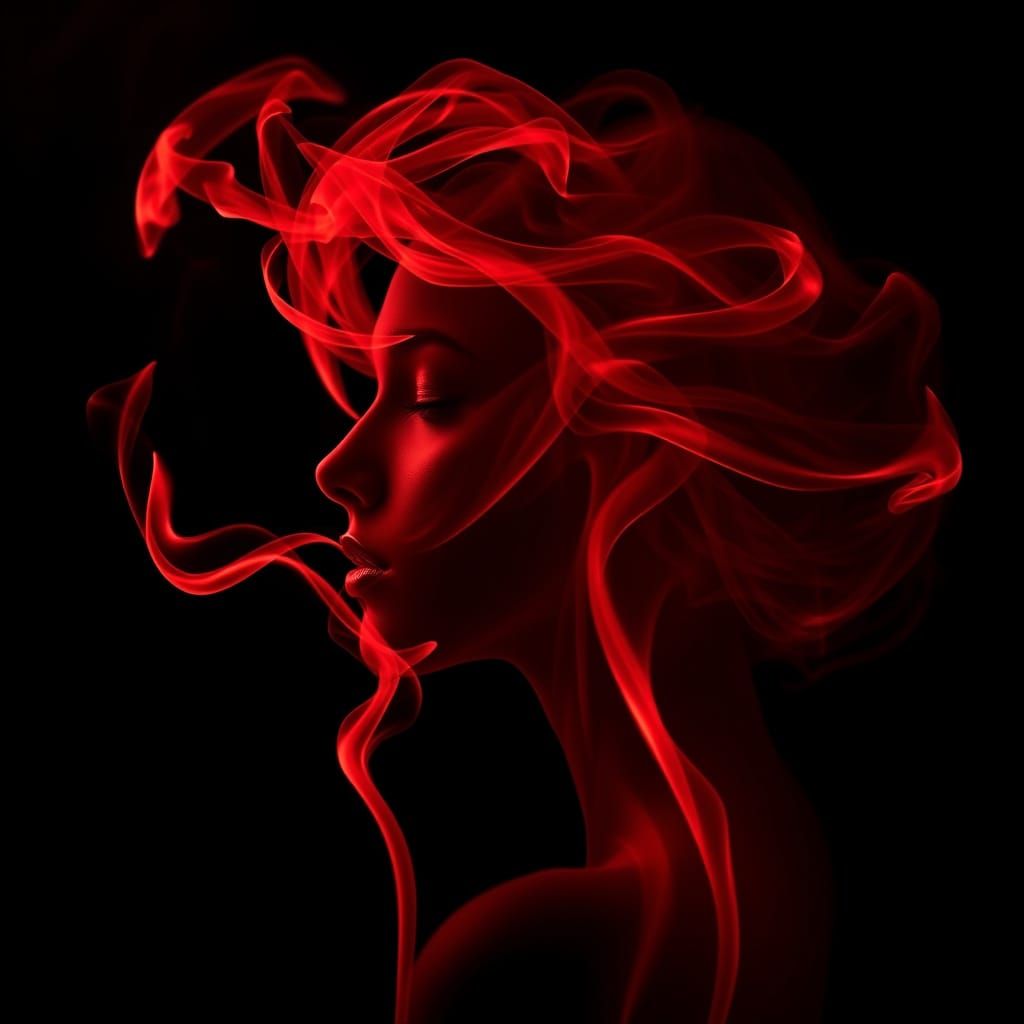 Crimson Smoke Portrait of a Woman in Chiaroscuro Style