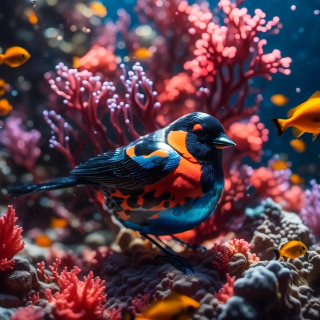 Coral Bullfinch Swimming in Tropical Sea