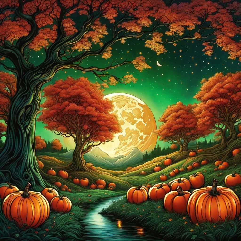 Gothic Romantic Apple Trees Under Moonlight